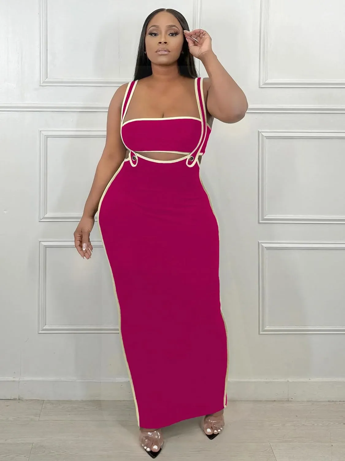 2 Piece Outfits for Women Summer Tube Crop Tops Sexy Bodycon Dresses Maxi Skirt Sets Vacation Jumpsuits Club Outfits
