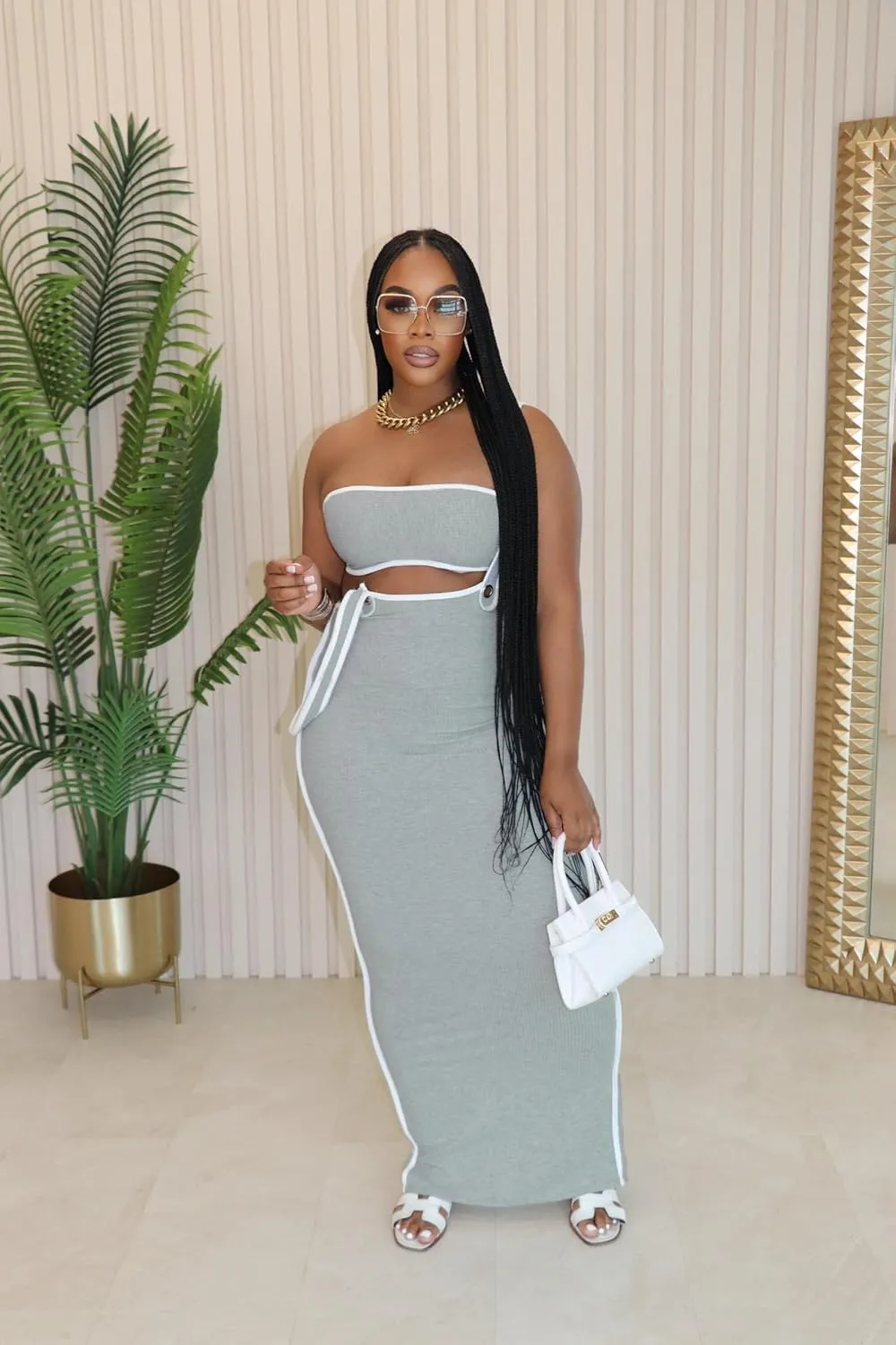 2 Piece Outfits for Women Summer Tube Crop Tops Sexy Bodycon Dresses Maxi Skirt Sets Vacation Jumpsuits Club Outfits