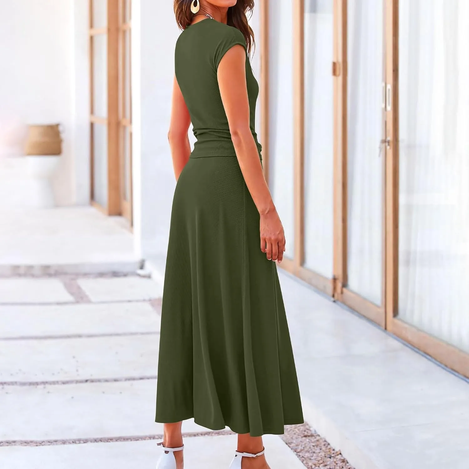 2 Piece Skirt Sets For Women Summer 2024 Sexy Elegant High Waisted Long Flowy Skirt Outfits Vacation Matching Set