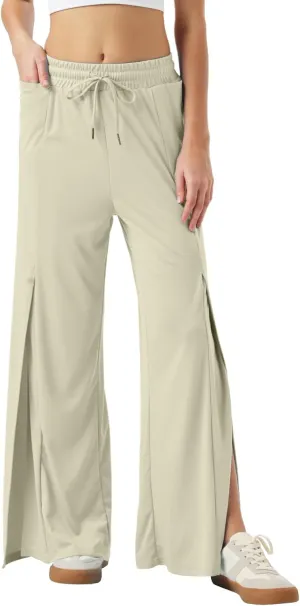 26"/28"/30" Inseam Womens Split Wide Leg Sweatpants Lightweight Petite Summer UPF50 Palazzo Strech Flowy Pants Loose Pockets