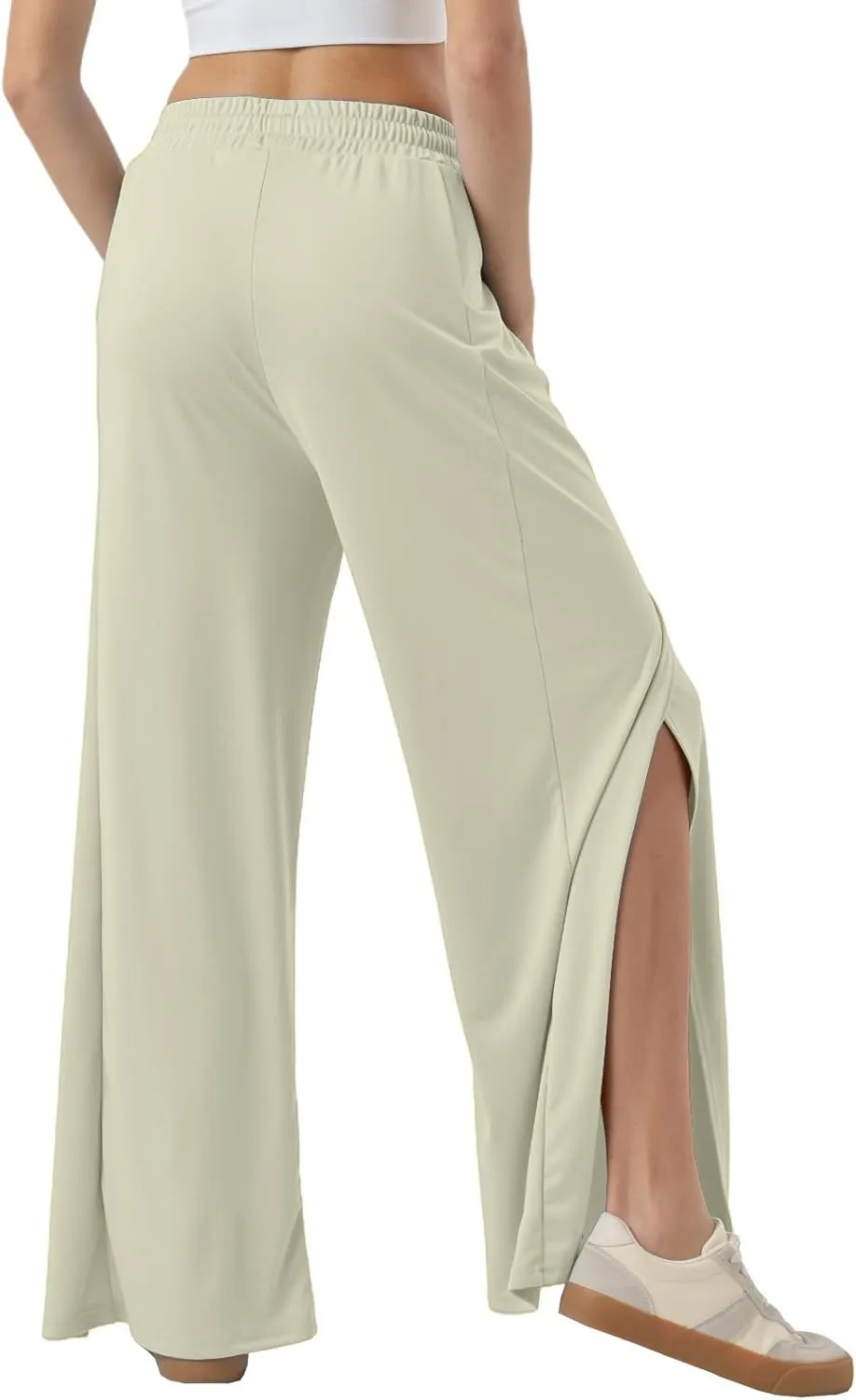 26"/28"/30" Inseam Womens Split Wide Leg Sweatpants Lightweight Petite Summer UPF50 Palazzo Strech Flowy Pants Loose Pockets