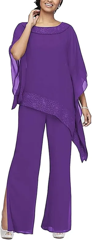 3 PC Chiffon Irregular Plus Size Women Pant Suits Mother of The Bride Wedding Formal Evening Groom Gowns