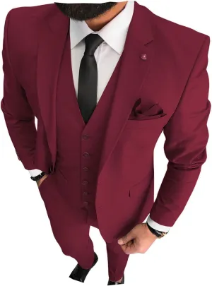 3 Pieces Business Mens Suit Notch Lapel Blazer Formal Wedding Groom Pants Tux Vest Tuxedos