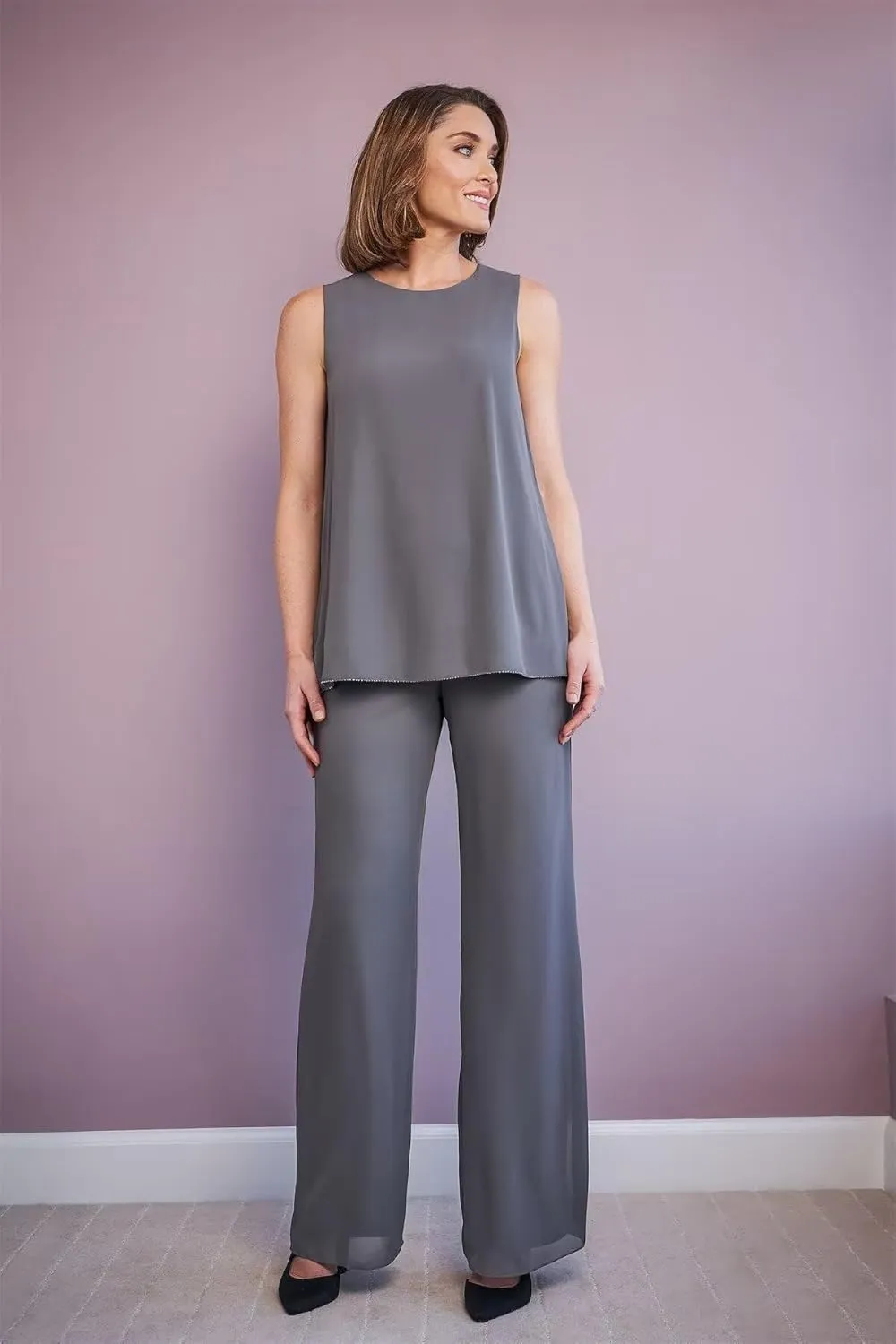 3 Pieces Classy Mother of The Bride Pant Suits with Jacket Long Sleeve Chiffon Pants Suits for Women Dressy
