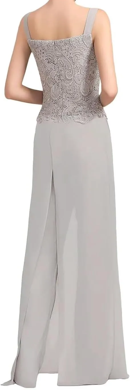 3 Pieces Mother of The Bride Dresses Pant Suits Chiffon Laces Jacket Mother Groom Dresses for Wedding