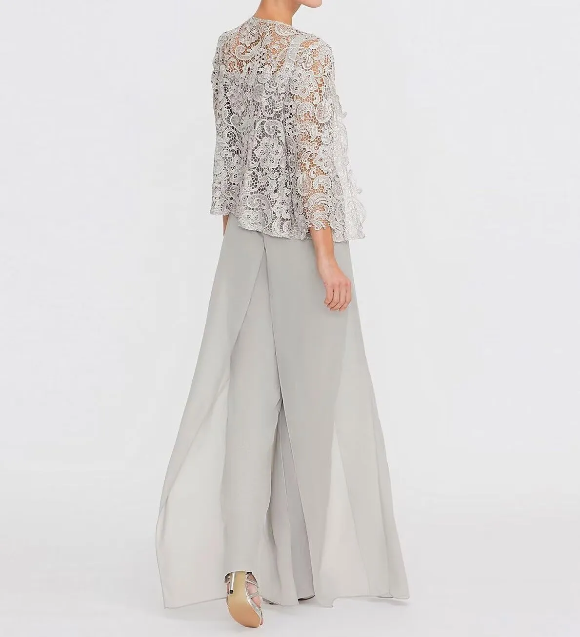 3 Pieces Mother of The Bride Dresses Pant Suits Chiffon Laces Jacket Mother Groom Dresses for Wedding