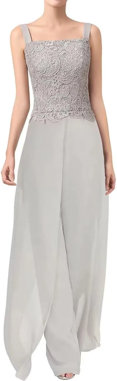 3 Pieces Mother of The Bride Dresses Pant Suits Chiffon Laces Jacket Mother Groom Dresses for Wedding