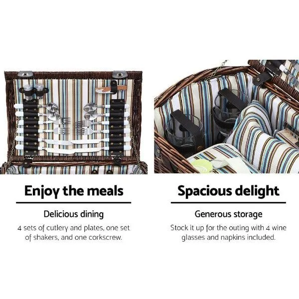 4 Person Wicker Insulated Picnic Basket With Blanket