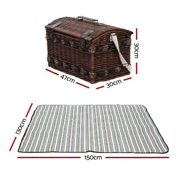 4 Person Wicker Insulated Picnic Basket With Blanket