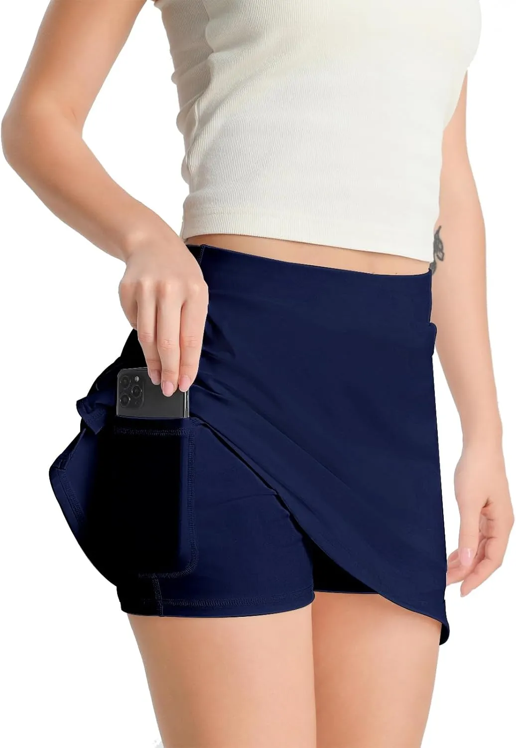 4HOW High Waist Skort with Built-in Shorts/Pockets, Tummy Control Skirt for Workout, Tennis, Golf, Pickleball, Wrinkle Free