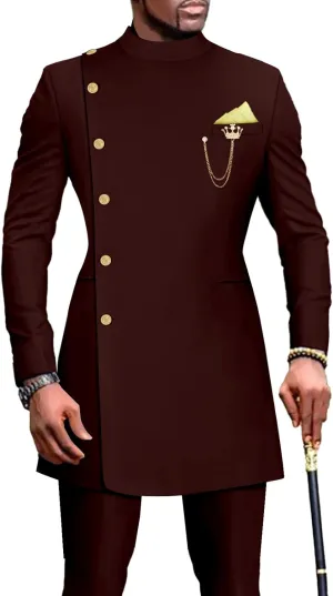 African Suits for Men Single Breasted Blazer and Pants 2 Piece Set Dashiki Outfits Ankara Attire for Wedding