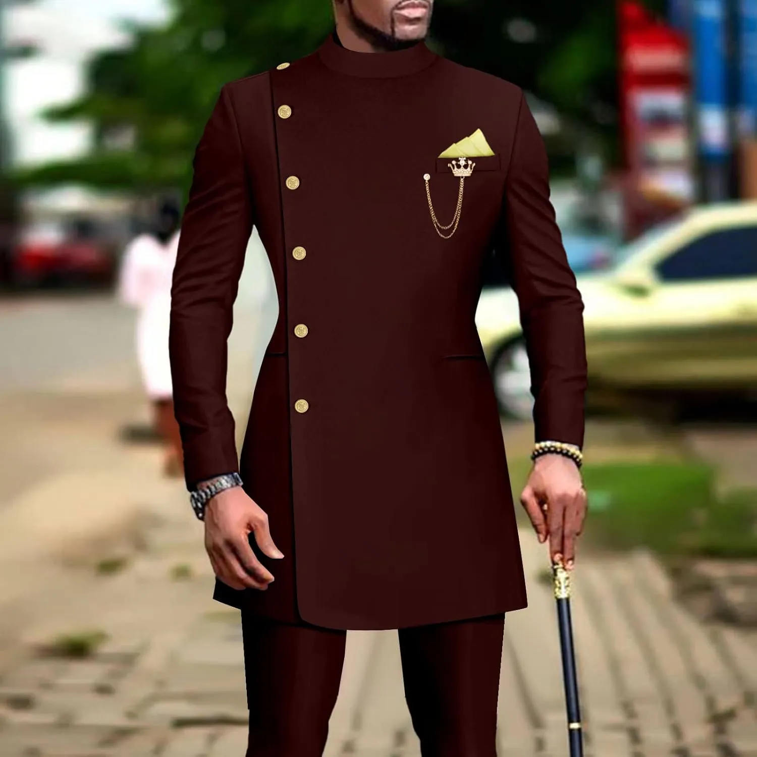 African Suits for Men Single Breasted Blazer and Pants 2 Piece Set Dashiki Outfits Ankara Attire for Wedding
