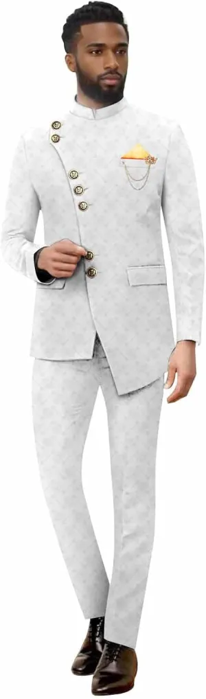 African Suits for Men Slim Fit Single Breasted Brooch Blazer and Pants Set Formal Suit Dashiki Outfits