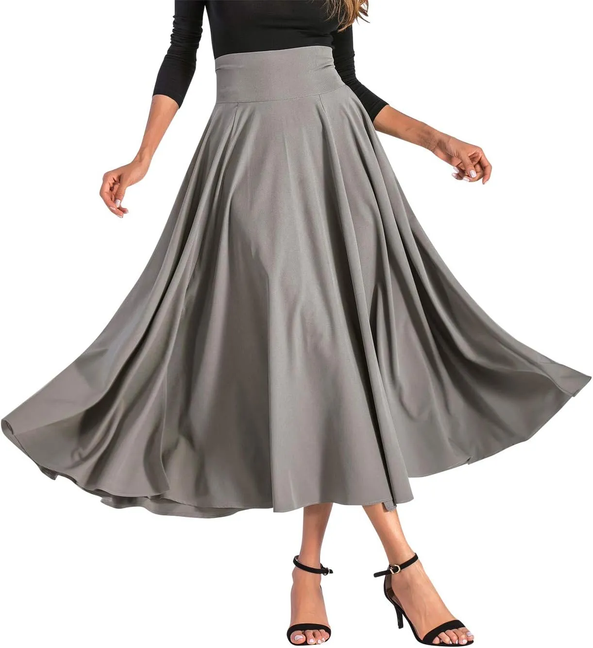 Aivtalk Women High Waist Long Skirt with Slit Pockets Bow Tie Pleated Maxi Skirt