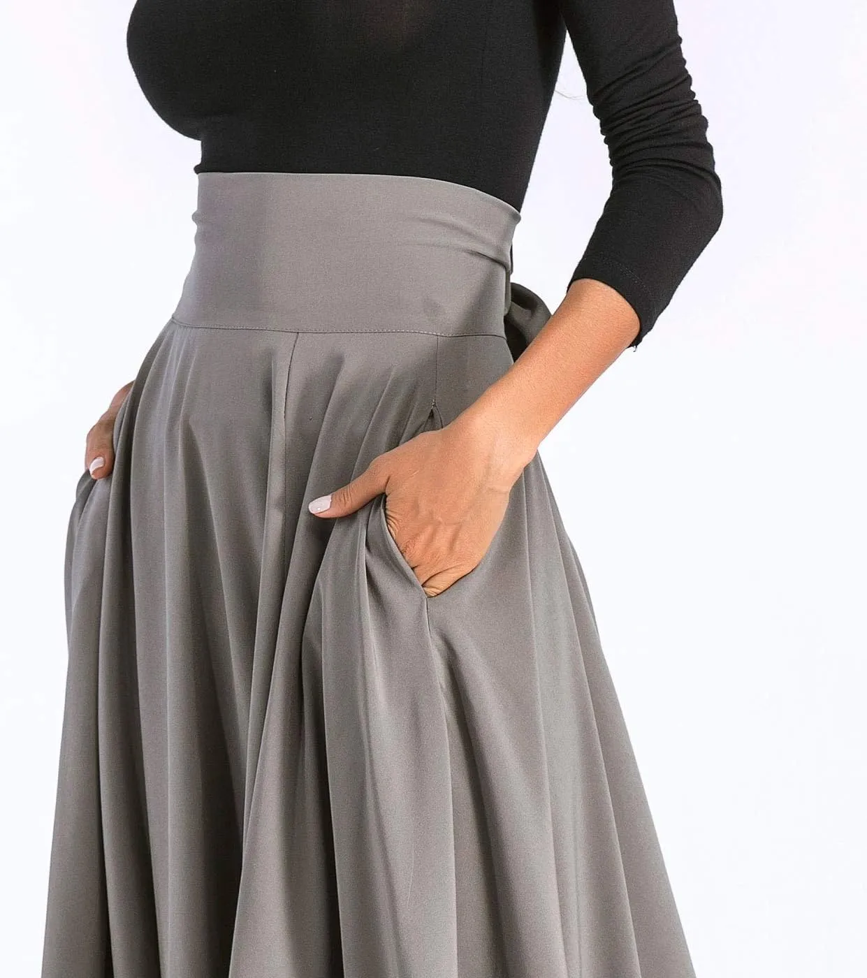 Aivtalk Women High Waist Long Skirt with Slit Pockets Bow Tie Pleated Maxi Skirt