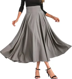 Aivtalk Women High Waist Long Skirt with Slit Pockets Bow Tie Pleated Maxi Skirt