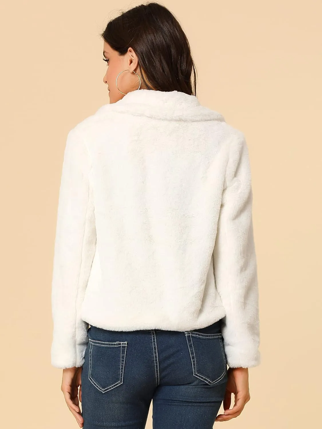 Allegra K Women's Cropped Faux Fur Jacket Lapel Cardigan Shrug 2024 Winter Fluffy Faux Fur Coat