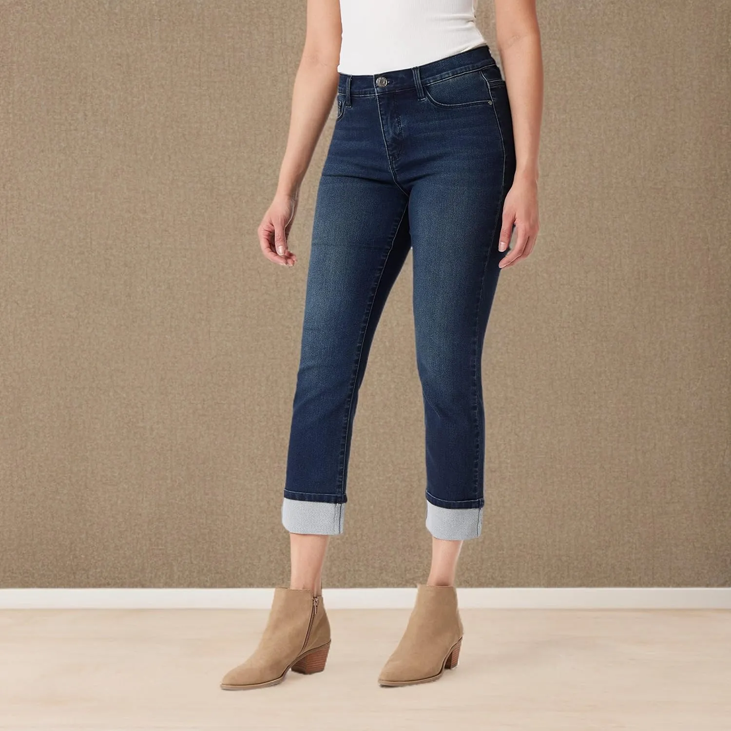 Angels Forever Young Women's Forever Deep Roll Cuff Ankle High-Rise Jeans