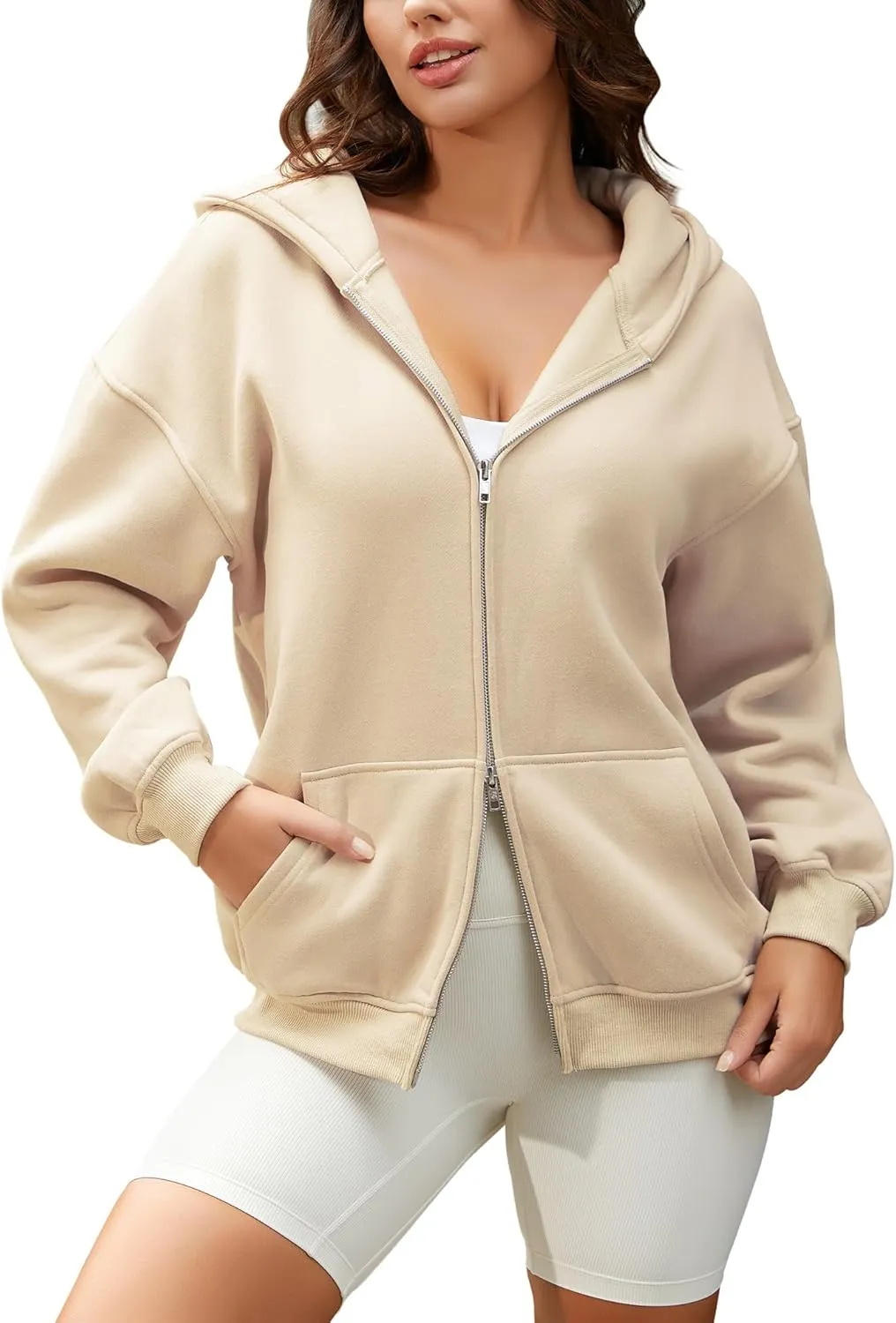 Anienaya Women's Zip Up Hoodies Double Zipper Oversized Warm Casual Y2K Sweatshirts Jacket with Pocket for Teen Girls