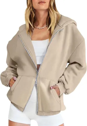 Anienaya Women's Zip Up Hoodies Double Zipper Oversized Warm Casual Y2K Sweatshirts Jacket with Pocket for Teen Girls