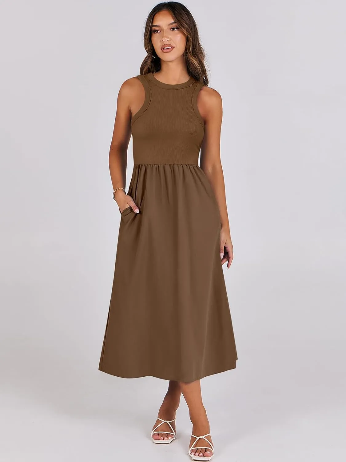 ANRABESS Womens 2025 Summer Casual Maxi Dress A line Tiered Flowy Short Sleeve Crewneck T Shirt Beach Travel Long Dresses