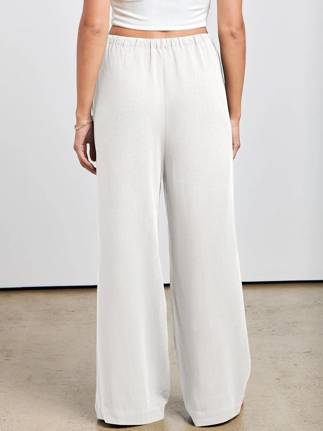 ANRABESS Womens Linen Palazzo Pants Summer Flowy Wide Leg Drawstring Casual Trousers with Pockets Beach Vacation Outfits