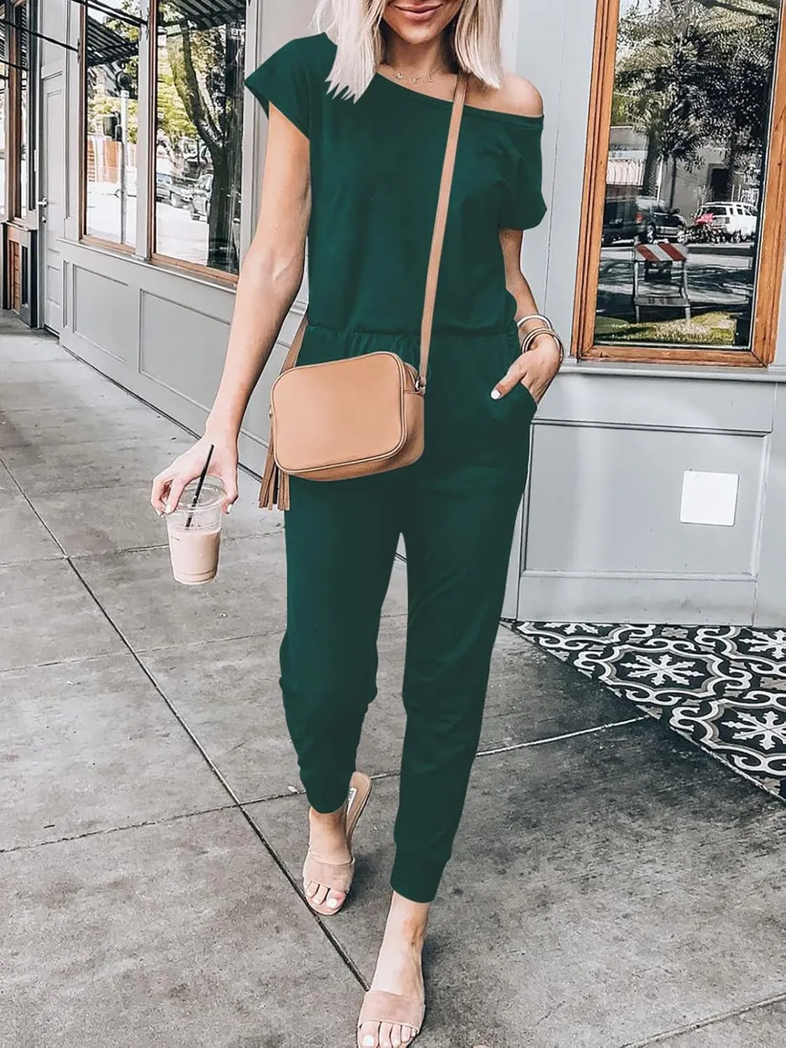 ANRABESS Women's Loose Summer Casual Off Shoulder Elastic Waist Stretchy Long Romper Jumpsuit