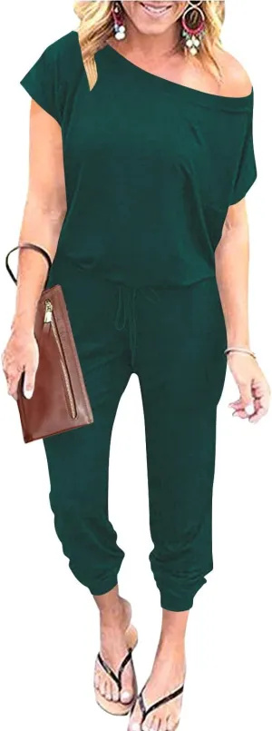 ANRABESS Women's Loose Summer Casual Off Shoulder Elastic Waist Stretchy Long Romper Jumpsuit