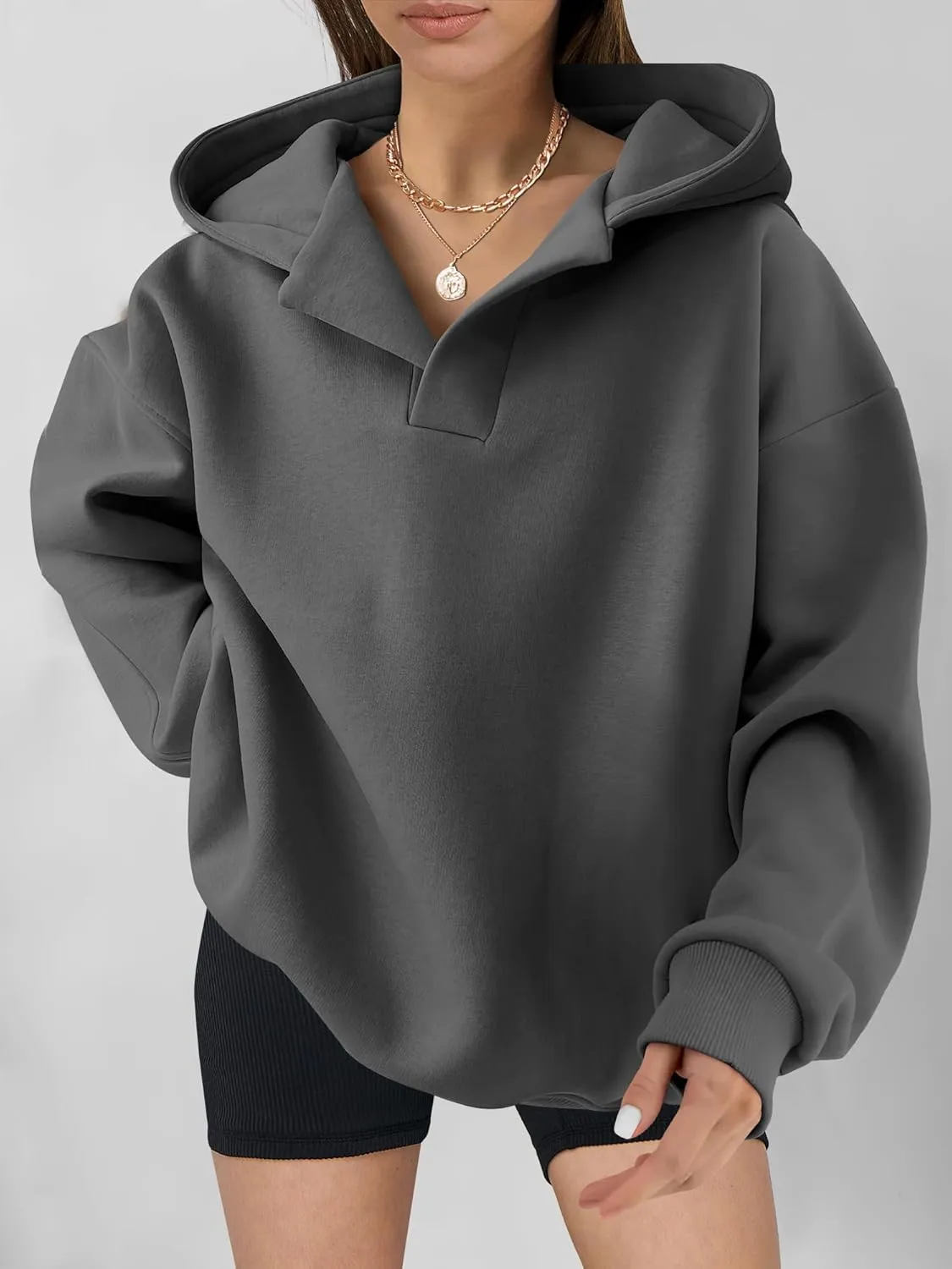 ANRABESS Womens Oversized Hoodies V Neck Sweatshirts Long Sleeve Pullover Casual Fall Teen Girls Preppy Clothes 2025 Trendy