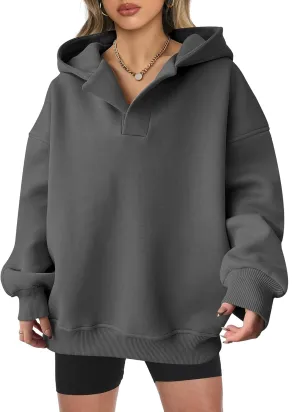 ANRABESS Womens Oversized Hoodies V Neck Sweatshirts Long Sleeve Pullover Casual Fall Teen Girls Preppy Clothes 2025 Trendy