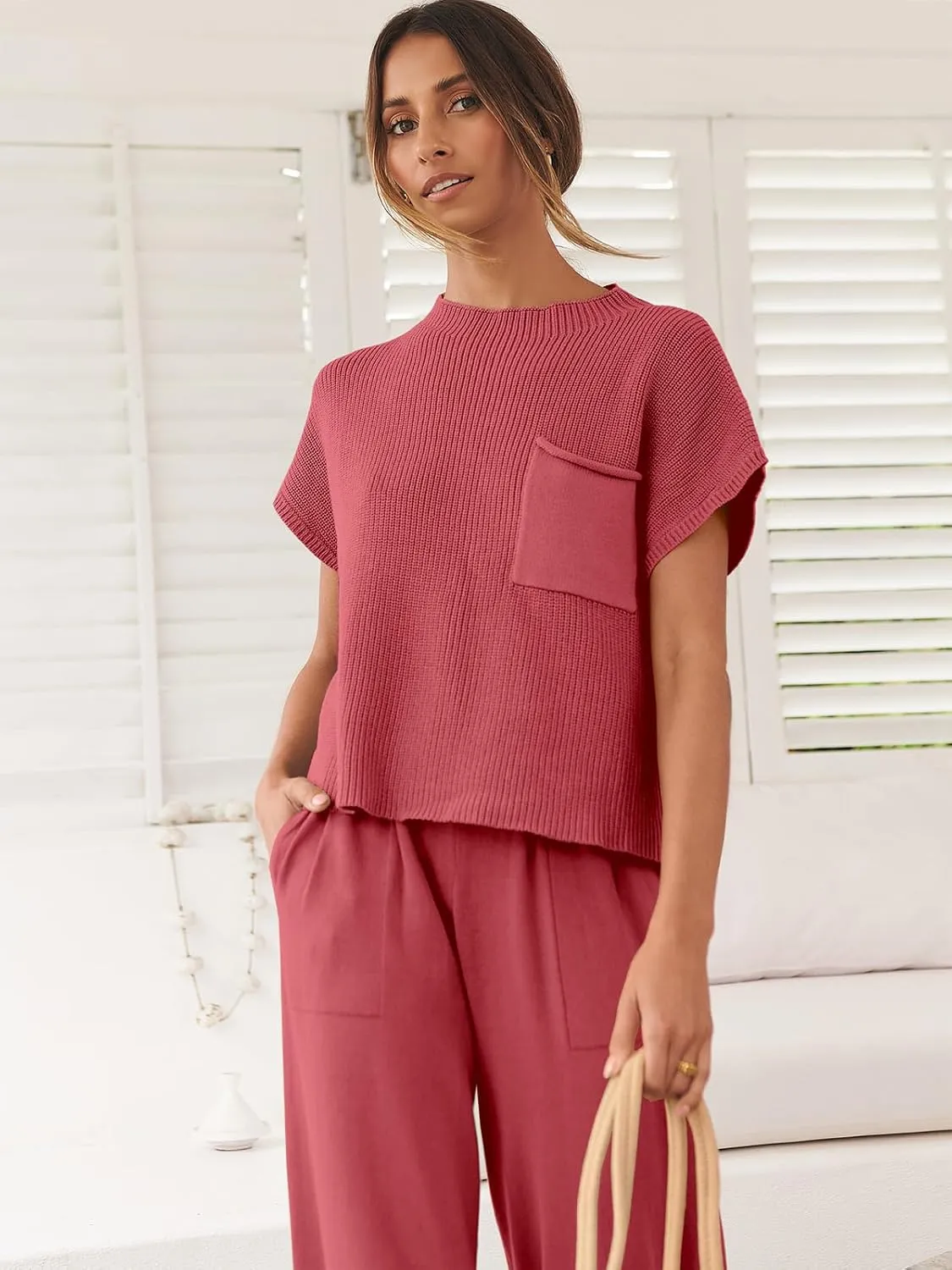 ANRABESS Women's Two Piece Outfits Knit Sweater Vest Crop Top Pants Lounge Matching Tracksuit Sweatsuit Travel Clothes Sets