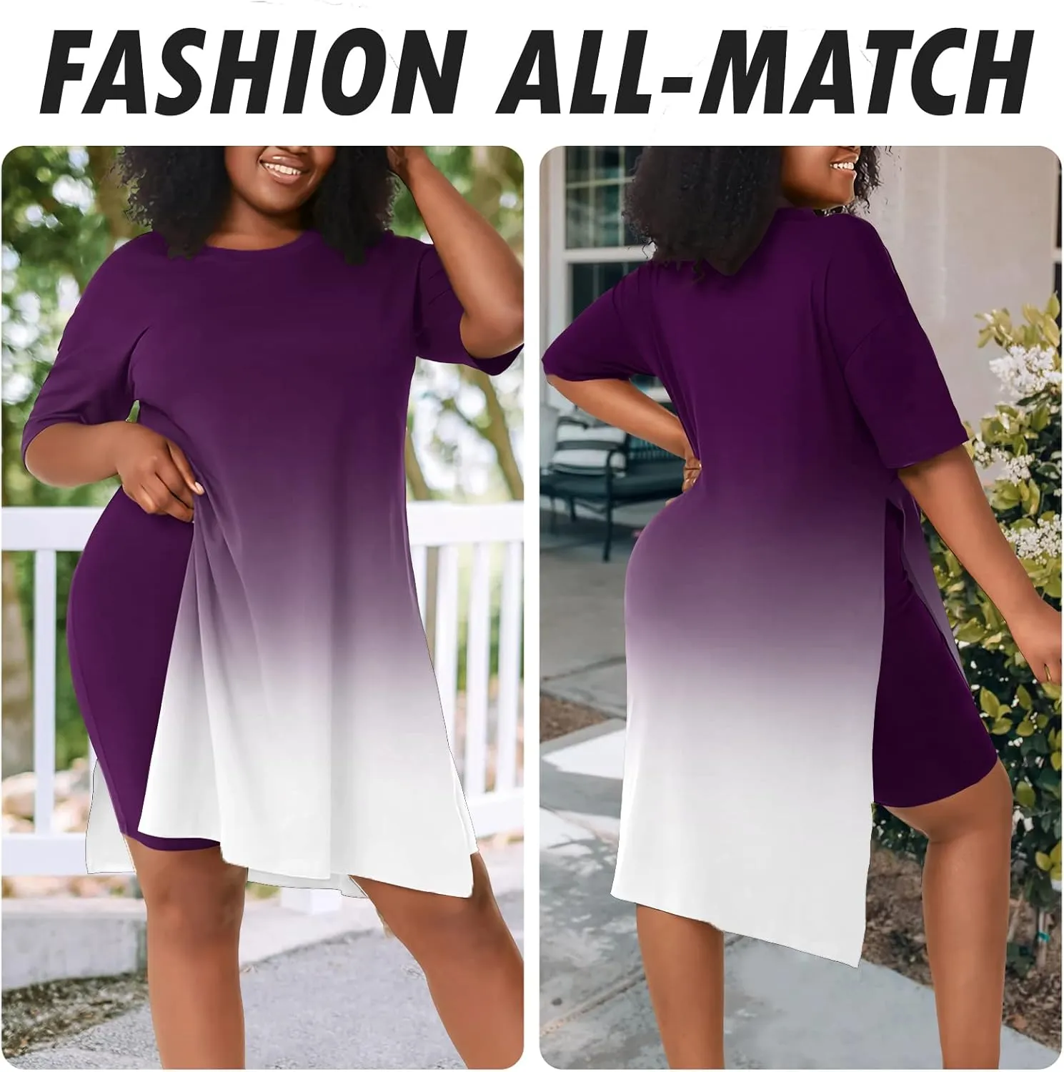 AOMONI Plus Size Two Piece Outfits For Women Summer Casual Tracksuit Side Split Short Sleeve Tunic Tops Shorts Sets