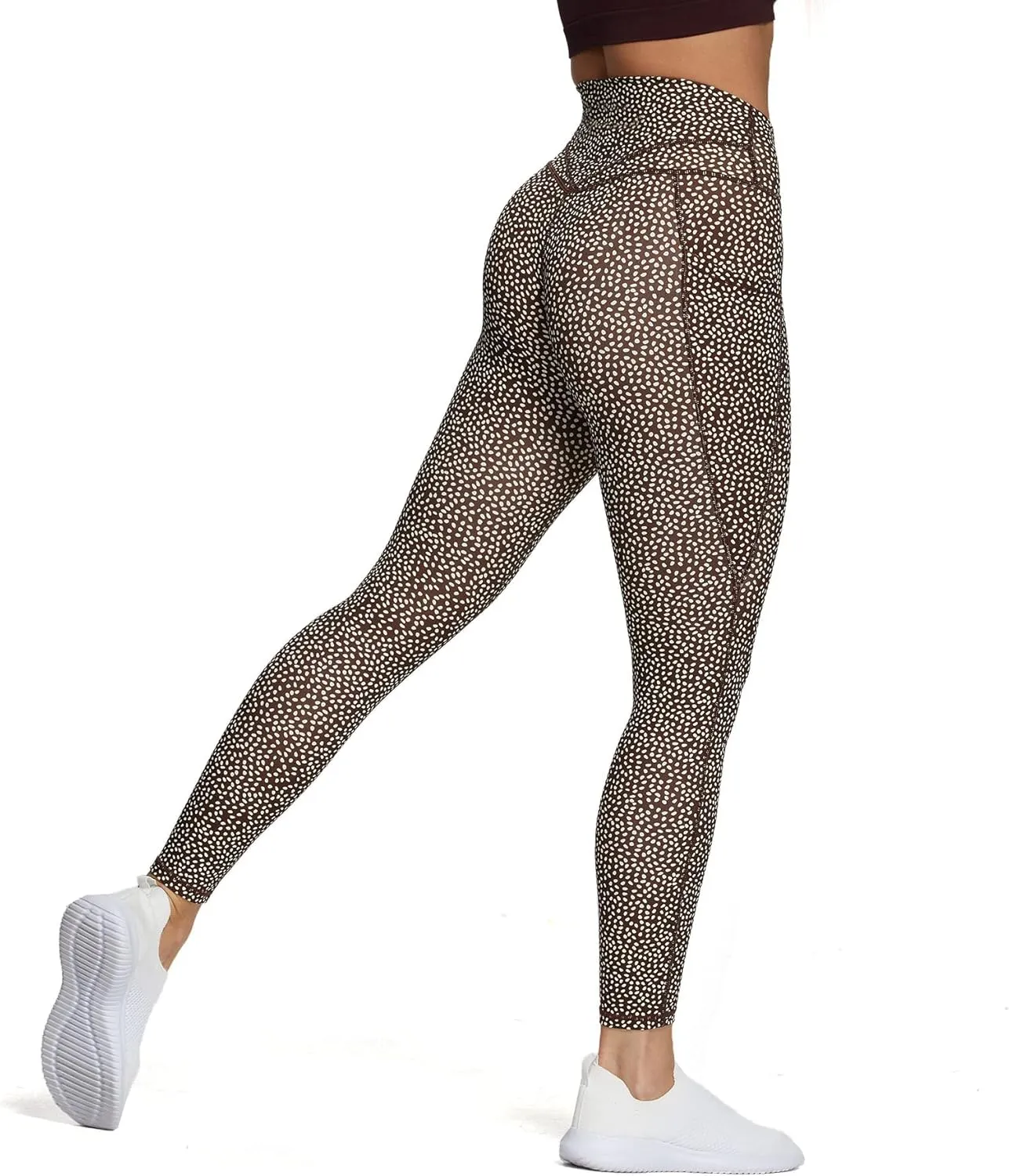 Aoxjox Trinity High Waisted Yoga Pants with Pockets for Women Tummy Control Cross-Waist Buttery Soft Workout Leggings 26"