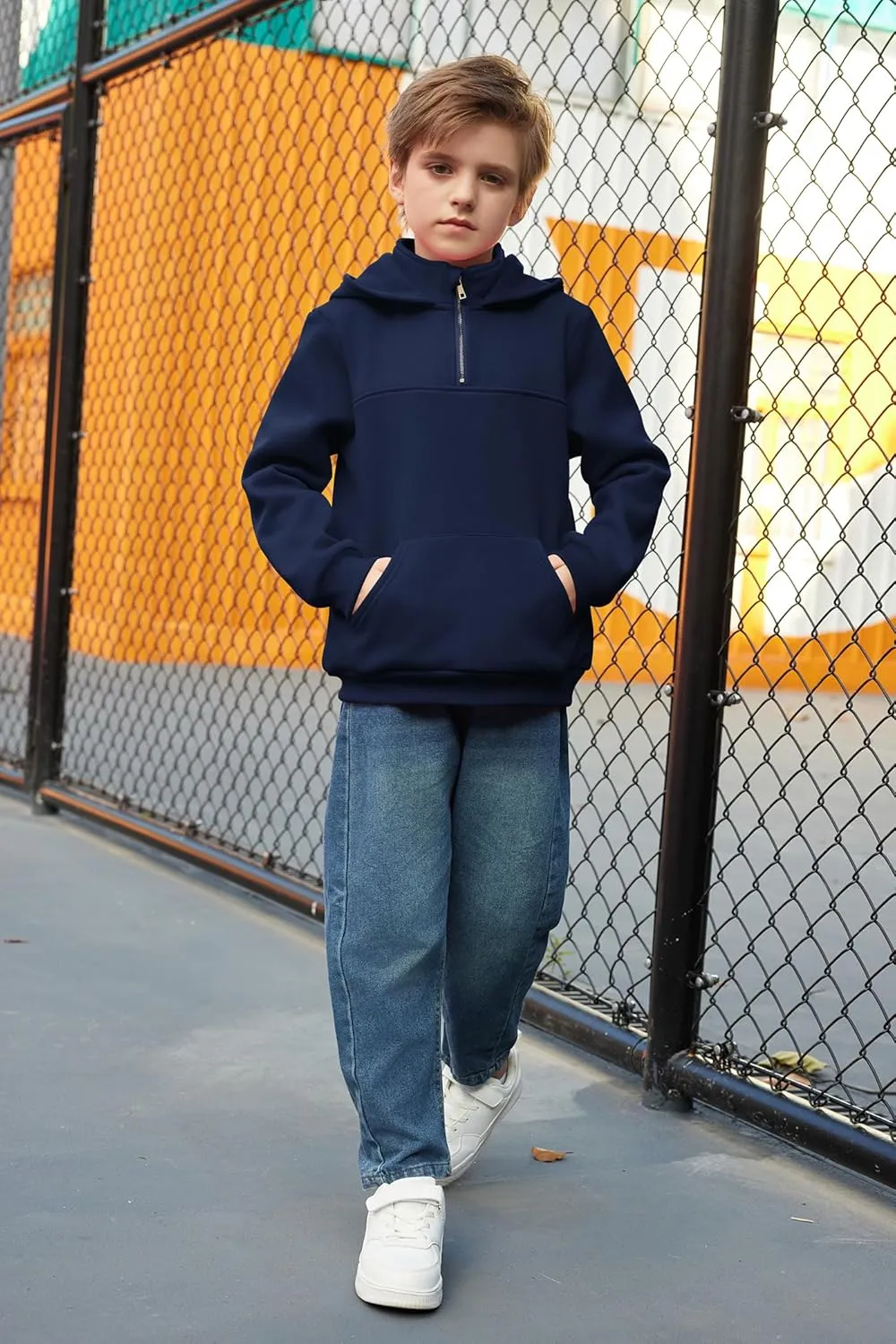 Arshiner Boy's Loose Fit Quarter-Zip Pullover Hoodie Sweatshirt - Lightweight Fleece - 4~12 Years Kids
