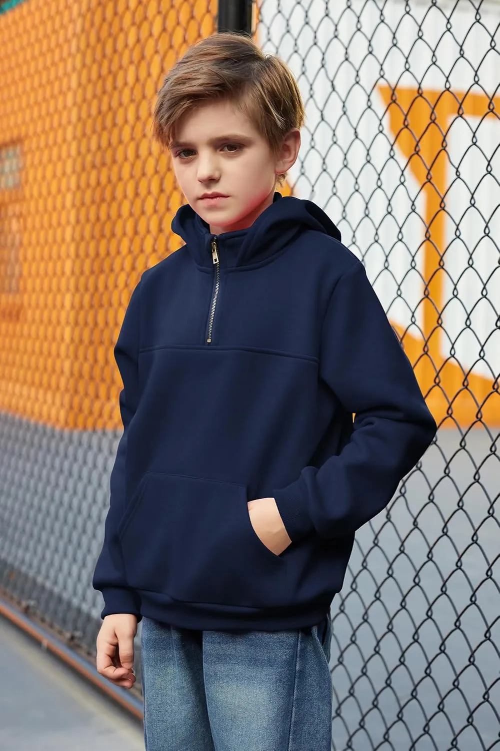 Arshiner Boy's Loose Fit Quarter-Zip Pullover Hoodie Sweatshirt - Lightweight Fleece - 4~12 Years Kids