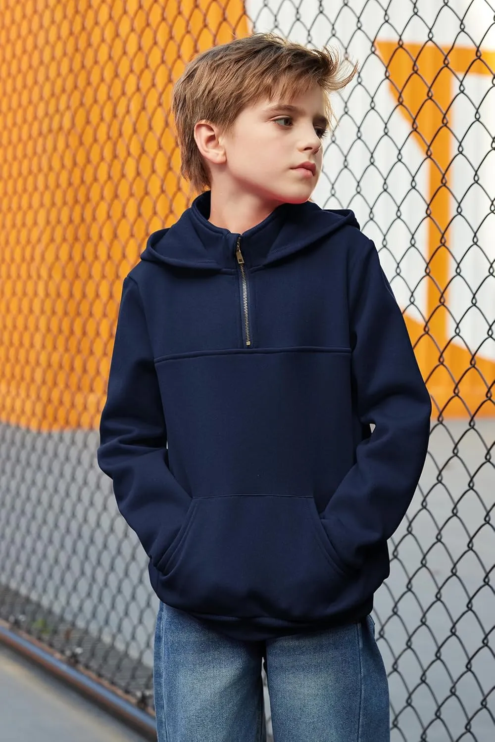 Arshiner Boy's Loose Fit Quarter-Zip Pullover Hoodie Sweatshirt - Lightweight Fleece - 4~12 Years Kids