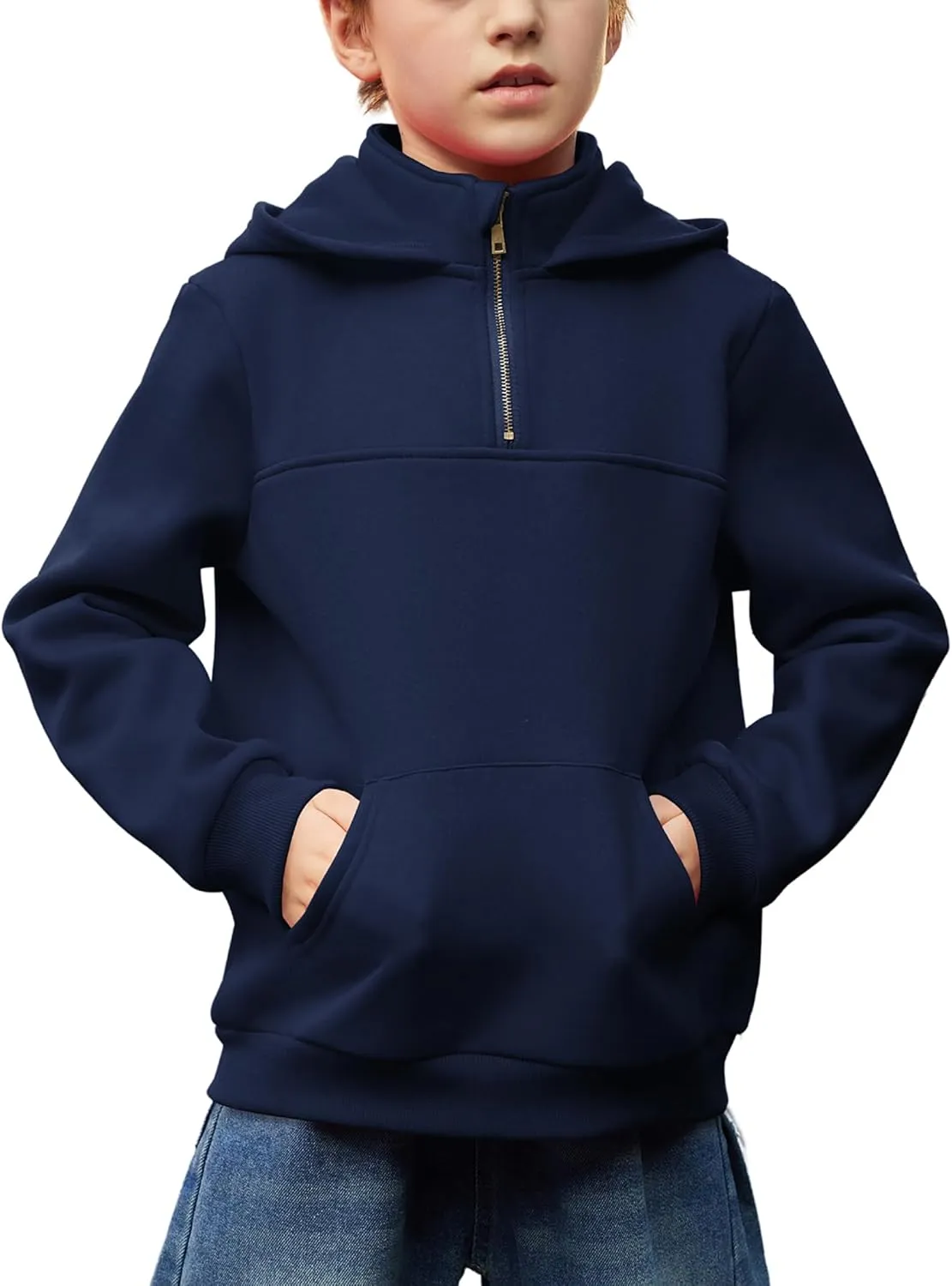 Arshiner Boy's Loose Fit Quarter-Zip Pullover Hoodie Sweatshirt - Lightweight Fleece - 4~12 Years Kids