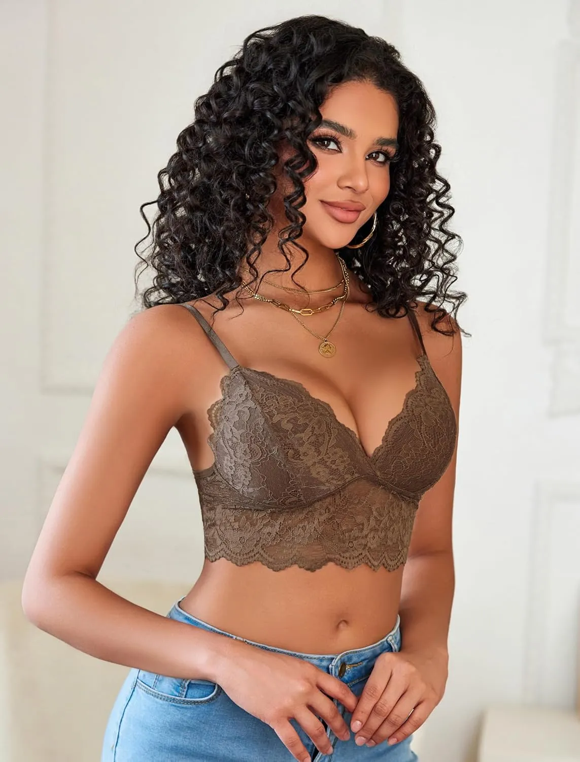 Avidlove Bralettes for Women V Neck Spaghetti Strap Bra Lace Tops Sexy Cami Crop Top Going Out Lingerie Outfits