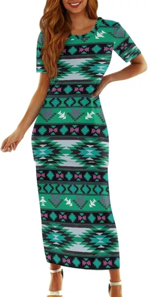 Aztec Native American High Waist Midi Skirt Set Women 2 Piece Summer Outfits Tops High Waist Midi Skirt Set