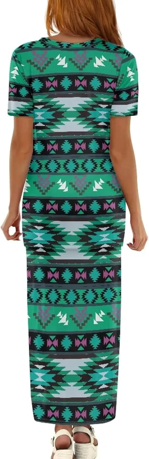 Aztec Native American High Waist Midi Skirt Set Women 2 Piece Summer Outfits Tops High Waist Midi Skirt Set