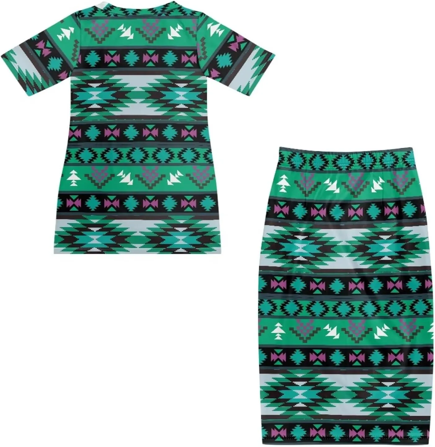 Aztec Native American High Waist Midi Skirt Set Women 2 Piece Summer Outfits Tops High Waist Midi Skirt Set