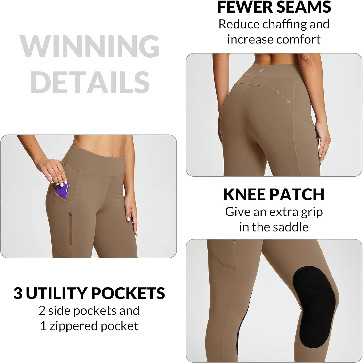 baleaf Women's Winter Riding Pants Horse Breeches Knee-Patch Fleece Horseback Equestrian Tights Pockets Leggings