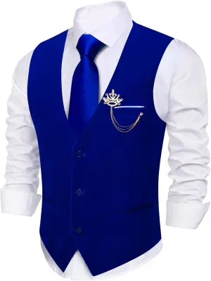 Barry.Wang Mens Velvet Vest V-neck 2 Pockets Gold Brooch Suit Waistcoat Set for Prom Wedding Party Dinner