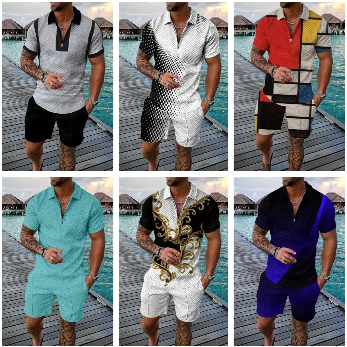 BIRW Mens Short Sets 2 Piece Outfits Polo Shirt Fashion Summer Tracksuits Casual Set Short Sleeve and Shorts Set for Men