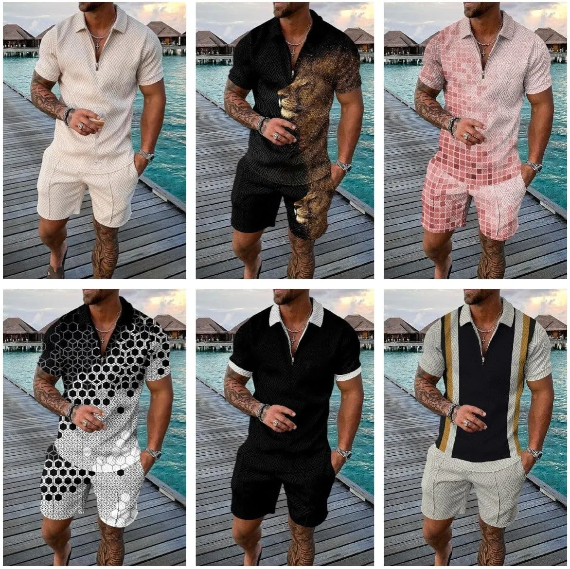 BIRW Mens Short Sets 2 Piece Outfits Polo Shirt Fashion Summer Tracksuits Casual Set Short Sleeve and Shorts Set for Men