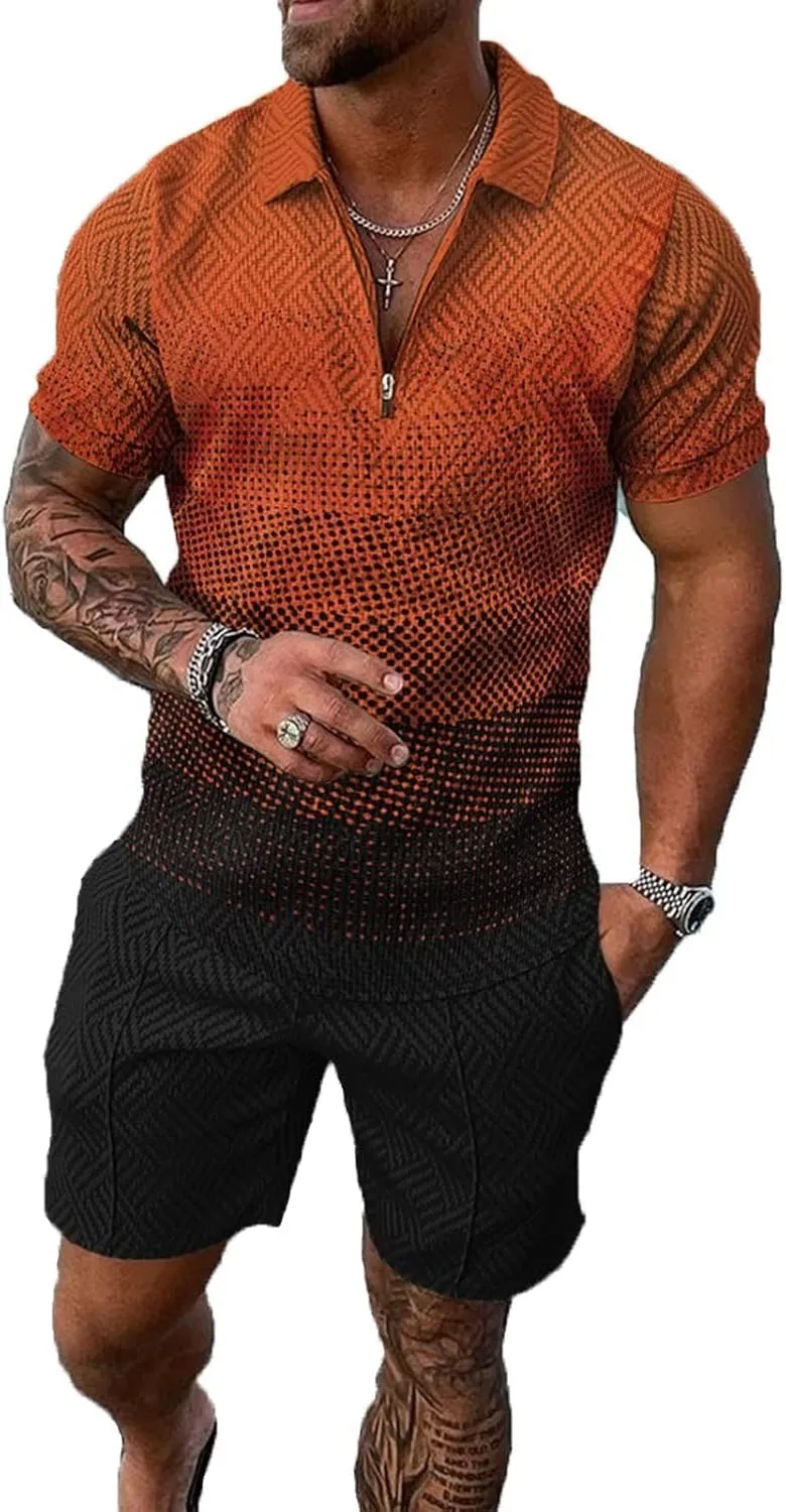 BIRW Mens Track Suits 2 Piece Summer Short Sets Outfits Fashion Polo Shirt Casual Short Sleeve and Shorts set