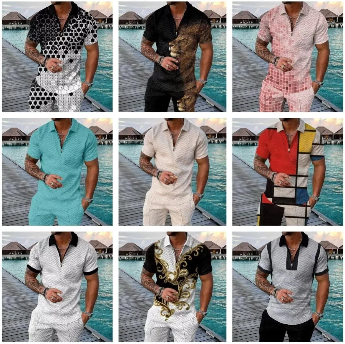 BIRW Mens Track Suits 2 Piece Summer Short Sets Outfits Fashion Polo Shirt Casual Short Sleeve and Shorts set
