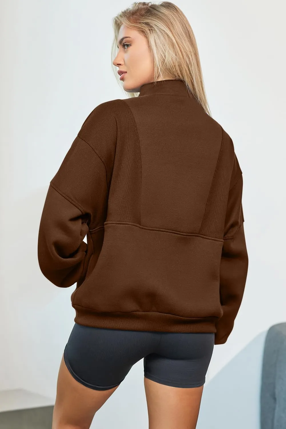 BLENCOT Women Half Zip Oversized Sweatshirts Long Sleeve Fleece Trendy Cropped Pullover Workout Warm Tops With Pockets S-2XL