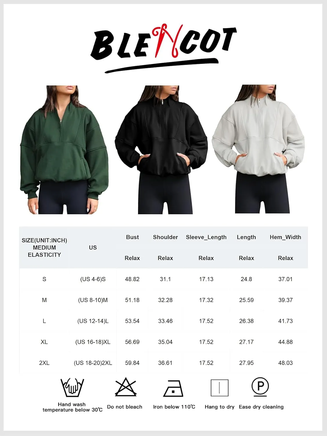 BLENCOT Women Half Zip Oversized Sweatshirts Long Sleeve Fleece Trendy Cropped Pullover Workout Warm Tops With Pockets S-2XL