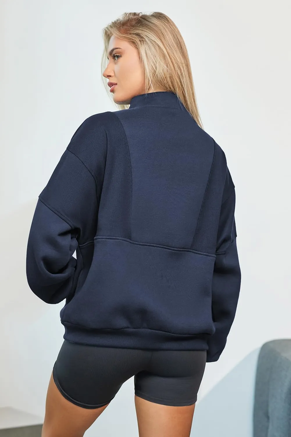 BLENCOT Women Half Zip Oversized Sweatshirts Long Sleeve Fleece Trendy Cropped Pullover Workout Warm Tops With Pockets S-2XL